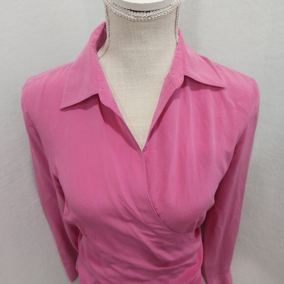 BCBGMAXAZARIA 100% Silk Long Sleeve Wrap Blouse Pink Medium - Picture 2 of 11